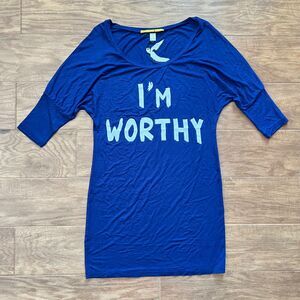 NWT Catherine Malandrino + Mary J. Blige Shirt Size S "I'm Worthy" Blue/White
